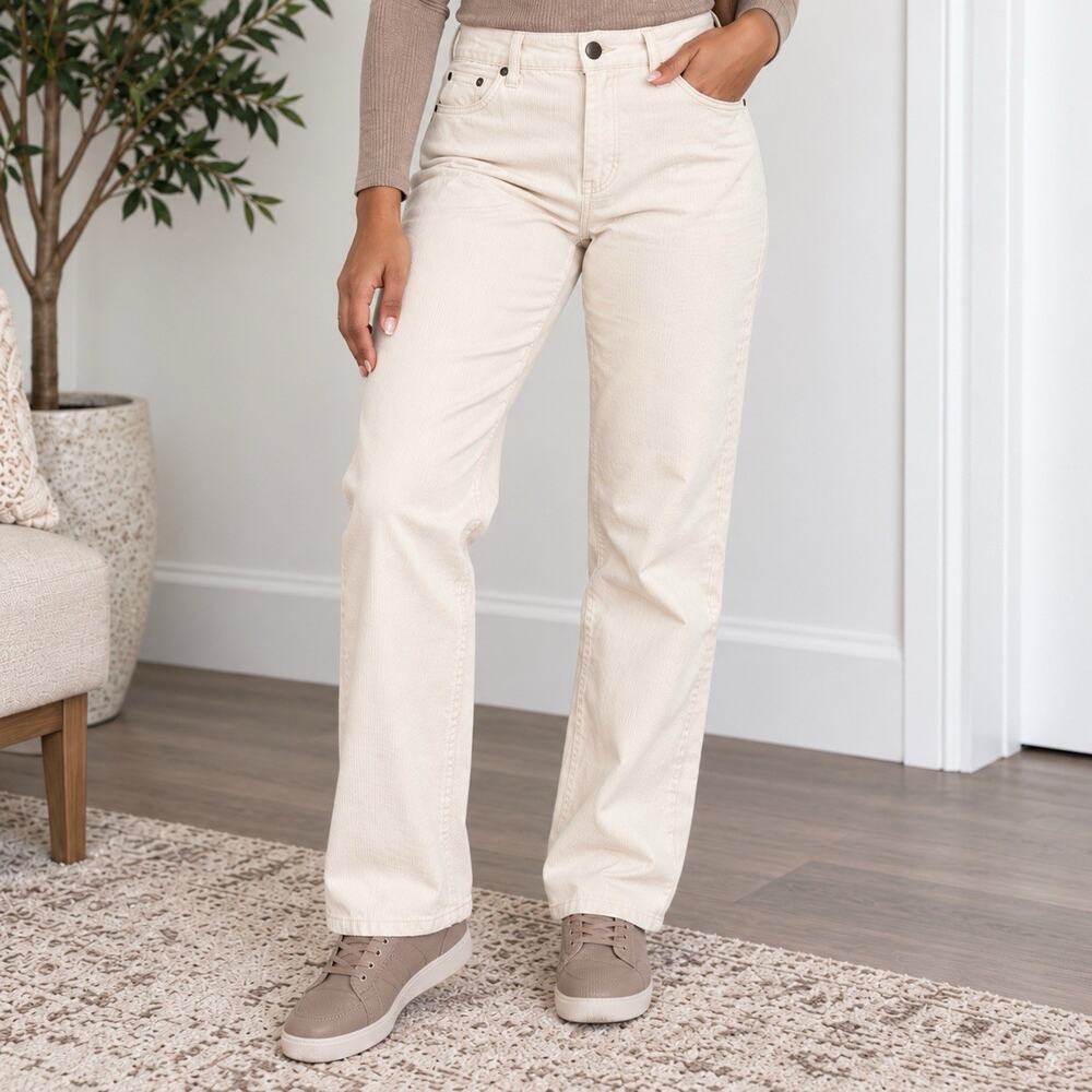 Ralph Lauren Womens Corduroy Straight Leg Pants Minimalist - Cream, Size 14